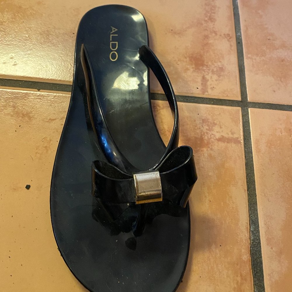 Black Flip Flop with gold embellishment